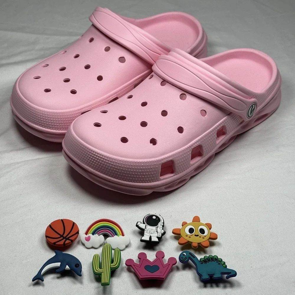 Kids Pink Clogs Size US 6‎ Slip On Sandals With Charms Lightweight